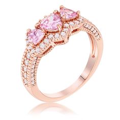 LOVCIA Rose Gold Plated Trillion Cut Pink CZ Halo Ring with Pave Accents Pink Diamond Ring Rose Gold, Pink Diamond Ring, Rose Gold Plated Ring, Stone Roses, Pink Stones, Vintage Rose Gold, Cz Rings Engagement, Rose Gold Diamond Ring, Gold Statement Ring