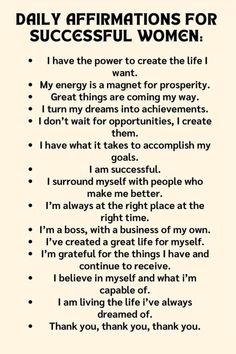 a poster with the words daily affirmations for successful women on white paper