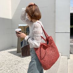 Item Type: Bag Material: Straw Closure Type: Hasp Shape: Rectangle Size: 38 x 42 cm / 14.96 x 16.54 Inch Package Includes: 1 x Pc Plus Size Streetwear, Summer Beach Bag, Summer Purses, Woven Handbags, Rattan Bag, Handbags Casual, Woven Rattan, Quality Handbags, Crochet Woman