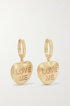 Lauren Rubinski's sweet pieces are handmade in Italy with love. Crafted from 14-karat gold, these earrings are strung with heart-shaped pendants and engraved with 'Love Me' in a script that's just big enough for any potential admirer to notice. Beauty Calendar, A Script, Fine Jewellery Earrings, Love Me, Charm Earrings, Ear Piercings, Jewellery And Watches, Luxury Design, With Love