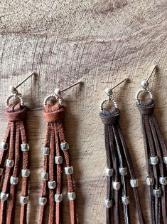 Deer hide lace tassel earrings with sterling silver beads/ear post super boho and light - Etsy Brasil Silver Bohemian Tassel Earrings With Fringe, Handmade Leather Jewelry, Brindle Cowhide, Deer Hide, Country Chic Wedding, Western Design, Saddle Brown, Leather Shops, Sterling Silver Bead