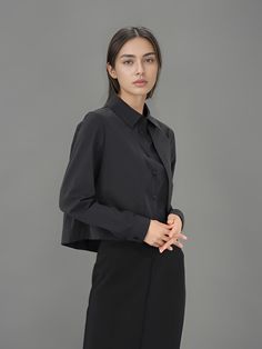 Composition : COTTON 52 NYLON 42 POLYURETHANE 6Color : BLACK_S,BLACK_MCountry of Origin : KOREA Modern Black Blouse For Office, Modern Black Office Blouse, Modern Black Tops For Office Wear, Modern Black Blouse For Office Wear, Modern Black Blouse For Business Casual, Modern Black Office Tops, Black Shirt With Lapel Collar For Fall, Black Office Shirt For Fall, Modern Black Tops For Workwear