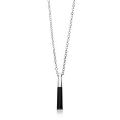 "This beautiful appealing solid sterling silver pendant remains an ever popular design which features a beautiful handcrafted genuine Whitby Jet gemstone.  Yorkshire Jewellery Company sources their own finest quality genuine Whitby Jet from the shores of the North Yorkshire coast and each individual piece of jewellery has been handcrafted in our workshops. Complete with an 18\" sterling silver chain Approximate Stone size - 12 x 3mm Approximate Pendant size (including bail) - Length 22mm, Width 3mm All Items purchased from Yorkshire Jewellery Company are presented in an Elegant Gift Box." Classic Square Pendant Necklace With Polished Finish, Sterling Silver Necklace With Black Enamel, Classic Stainless Steel Necklace With Rectangular Pendant, Minimalist Polished Rectangular Pendant Jewelry, Classic Stainless Steel Rectangular Pendant Necklace, Classic Sterling Silver Necklace With Rectangular Pendant, Classic Stainless Steel Necklace With Polished Finish, Sterling Silver Pendant Necklace With Black Enamel, Classic Sterling Silver Jewelry With Black Enamel