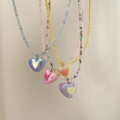 Material: Imitation pearl Color: Blue, Yellow, Purple, Pink Fashion Element: Love Heart/Heart Shape Style: Korean Korean Style Heart-shaped Colorful Beads Necklace For Jewelry Making, Multicolor Party Necklaces For Valentine's Day, Valentine's Day Beaded Party Necklace, Cute Heart Charm Jewelry For Parties, Cute Party Jewelry With Heart Charm, Multicolor Heart Charm Necklace For Party, Cute Heart Charm Party Jewelry, Heart-shaped Colorful Beads Jewelry For Valentine's Day, Colorful Heart-shaped Beads For Jewelry Making