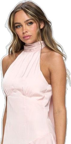 Elegant Summer Halter Top With Tie Back, Chic High-neck Dress With Tie Back, Chic High Neck Dress With Tie Back, Elegant Backless Halter Top For Spring, Chic High Neck Midi Dress For Summer, Chic High Neck Halter Dress With Tie Back, Spring High Neck Halter Top For Date Night, Elegant Spring Halter Top With Tie Back, High Neck Halter Top For Date Night In Spring