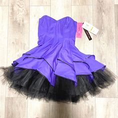 Nwt. Super Adorable Strapless Party Dress. Comes With Layers Of Mesh, Very Special And Eyecatchy! Purple. Sequin Rimmed. Hanger Satin Loops. Junior Size 3/4. Length Is Approximately 27", I Am 5'2" And This Is Above My Knees. Comes From A Smoke-Free Home. Price Is Firm. No Lowest/Trade/Pp. Black Lace Evening Gown, Asymmetrical Prom Dress, One Strap Dresses, Plisse Dress, Morgan Dress, Strapless Party Dress, Lace Evening Gowns, Cobalt Blue Dress, Black Dress Formal