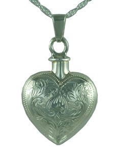 "This beautiful etched design heart is a unique way to hold a loved one close. This pendant can hold a small amount of cremains, lock of hair, or dirt from the sacred burial grounds. This piece comes on an 18\" matching chain. 1 INCH GOOD TO KNOW: ♥ Available in Sterling Silver and 14K Plated Gold ♥THIS PENDANT CAN BE ENGRAVED-SEE PERSONALIZATION SECTION ♥Fill kit included with pendant PACKAGING: ♥The pendant comes in a small jewelry box that can easily be used for gifting ♥We can also ship dire Engraved Jewelry For Valentine's Day Keepsake, Engraved Double Heart Necklace For Memorial, Memorial Double Heart Engraved Necklace, Engraved Heart Pendant Jewelry For Keepsake, Engraved Heart Pendant Jewelry Keepsake, Nickel-free Open Heart Necklace For Keepsake, Heart Pendant Jewelry With Engraving For Keepsake, Etched Heart Necklace For Keepsake, Heart-shaped Etched Necklace For Keepsake