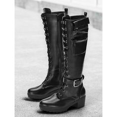 Category:Boots; Upper Materials:Faux Leather; Season:Fall,Winter; Heel Type:Platform,Block Heel; Gender:Women's; Toe Shape:Round Toe; Type:Knee High Boots; Style:Vacation,Gothic,Casual,Punk; Outsole Materials:Rubber; Occasion:Daily; Closure Type:Lace-up,Zipper; Listing Date:09/12/2024; Production mode:Self-produce; 2024 Trends:Biker boots Womens Black Combat Boots, Gothic Casual, Casual Punk, Black Combat Boots, Boots Style, Platform Block Heels, 2024 Trends, Biker Boots, Motorcycle Boots