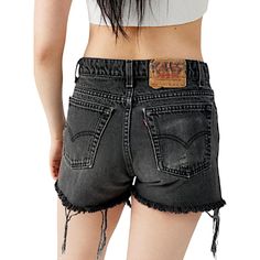 Urban Outfitters Urban Renewal Vintage Remade Levi's Black Slouchy Distressed High-Waisted Shorts Size: M. Urban Renewal Upcycle Vintage Items, Each Unique / One-Of-A-Kind. Retail $59. Approximate Measurements In Inches Taken Laying Flat: Waist: 15.5 / Hip: 18 / Rise: 12 / Inseam: 2 #Urbanoutfitters #Uo #Urbanrenewal #Vintagelevis #Highwaistedshorts Levis Denim High Waisted Shorts Denim High Rise Shorts Cheeky Distressed Destroyed Grunge Punk Casual Upcycled Reworked Jeans One Of A Kind Notsopop Fitted Washed Black Bottoms With Frayed Hem, Edgy Washed Black Bottoms With Belt Loops, Washed Black Bottoms With Belt Loops For Spring, Spring Washed Black Bottoms With Belt Loops, High Rise Black Shorts With Belt Loops, Vintage Black Shorts For Summer, Urban Outfitters Fitted Cotton Shorts, Vintage High Waist Black Shorts, Fitted Cotton Shorts By Urban Outfitters