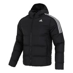 Adidas Casual Sports hooded Stay Warm Down Jacket Black GT9141 (Men's) Sporty Puffer Jacket With Adjustable Hood For Cold Weather, Winter Track Jacket For Light Sports, Winter Sports Track Jacket For Light Activities, Sporty Winter Track Jacket For Light Sports, Winter Sporty Track Jacket For Light Sports, Winter Outdoor Sportswear Hoodie, Sporty Winter Puffer Jacket With Fleece Lining, Sporty Winter Track Jacket Hoodie, Sporty Puffer Jacket With Ribbed Cuffs For Outdoor Activities