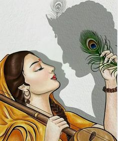 a painting of a woman holding a peacock in her hand