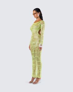 Get them all caught up in the thought of you in this green open knit maxi dress 😏 Made from fully fashioned knit fabric and complete with a bodycon fit and adjustable back straps, this green maxi dress will have them hooked 💚 Green Fitted Maxi Length Bodycon Dress, Green Fitted Backless Maxi Dress, Green Stretch Long Dress, Green Fitted Crochet Dress For Spring, Fitted Green Crochet Dress For Spring, Spring Green Crochet Dress For Party, Green Crochet Dress For Spring Party, Green Fitted Bodycon Dress For Beach, Green Bodycon Midi Length Maxi Dress