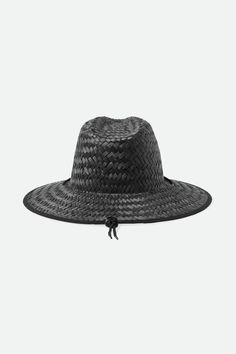 Our timeless Messer Sun Hat gets restyled for the sun. Made with woven straw, this travel-ready topper is breathable, lightweight and naturally sun protective. Detailed with inspired under-brim prints and an adjustable drawcord to secure it on your head or back. 100% Hollow straw 50+ UPF rating Internal elastic sweatband 11 cm / 4" brim length 11.8 cm / 4.75" crown height Black Woven Sun Hat With Flat Brim, Black Woven Flat Brim Sun Hat, Black Brimmed Straw Hat With Upf 50+, Adjustable Black 5-panel Sun Hat, Black Summer Cap-shaped Sun Hat, Mens Items, Wide Brimmed Hats, Team Gifts, Swim Accessories