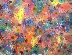 an abstract painting with stars and circles on the bottom, in multi - colored colors