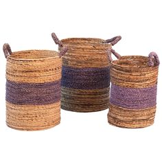 three baskets with different colors on them