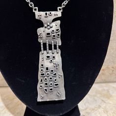 Brutalist Pendant in Pewter Pendant with chain 13 long neck 8 Pendant 4.5 x 1.5 w No stamp Original vintage, refer to images listed. Brutalist Metal Necklace With Oxidized Finish, Silver Stamped Rectangular Pendant Necklace, Silver Stamped Necklace With Rectangular Pendant, Artistic Silver Jewelry, Stamped, Artistic Silver Jewelry Stamped, Artistic Silver Jewelry With Stamped Details, Artistic Oxidized Silver Necklace, Modernist Silver Jewelry With Oxidized Finish, Brutalist Silver Necklace For Gift