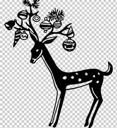 a black and white drawing of a deer with ornaments