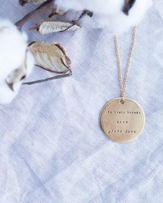 Medallion Necklace | Handmade Hand Stamped Pendant Necklace | Inspirational Quote | Sterling Silver Engraved Spiritual Necklace For Anniversary Gift, Mother's Day Engraved Brass Necklace, Mother's Day Engraved Brass Necklaces, Personalized Brass Necklaces For Mother's Day, Inspirational Handmade Gold Necklaces, Personalized Hand Stamped Charm Necklaces, Spiritual Hand Stamped Necklaces For Personalized Gift, Spiritual Round Pendant Necklace For Anniversary, Personalized Meaningful Necklace For Anniversary