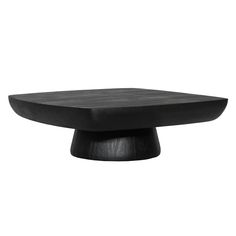 a black square shaped table sitting on top of a wooden base