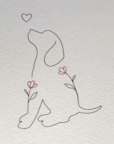 a drawing of a dog with flowers on it's chest and heart shaped nose