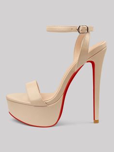 150mm Women's Open Toe Platform Ankle Strap High Heel Matte Sandals Red Bottom Shoes Ankle-high Polyurethane Platform Heels, Ankle-high Platform Heels In Polyurethane, Polyurethane Platform Heels Ankle-high, Platform Ankle-high Polyurethane Heels, Ankle-high Synthetic Heels With Heel Loop, High Heel Sandals With Padded Heel In Polyurethane, Eva Sandals With Padded Heel And Ankle Strap, Open Toe Sandals With Reinforced Heel, Red Platform Heels In Polyurethane