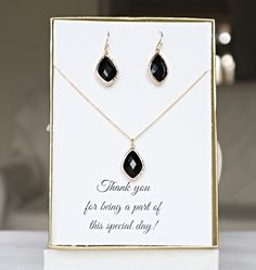 "Black Silver Necklace and Earrings Set Ear Hooks in sterling silver Chain, Clasps in Sterling Silver Drop Setting Silver Plated ♥ Set with initial http://etsy.me/2cIaUbw ♥ Similar Designs in other colors http://etsy.me/1WUUUkl Includes a Note in Gift Wrapped box  Please select the note # from the last picture in the drop down menu \" Note from Last image \" Necklace can be made in any length from 16 inches to 19 inches. If no length is indicated I will make it in 18 inches. Please type any inst Black Sterling Silver Jewelry For Wedding, Black Personalized Jewelry For Wedding, Customizable Black Wedding Jewelry, Elegant Black Jewelry Sets As A Gift, Elegant Black Jewelry Set For Wedding, Elegant Black Jewelry Sets For Gifts, Black Necklace With Matching Earrings As Gift, Elegant Black Jewelry Sets With Matching Earrings, Black Jewelry Gift Set With Matching Earrings