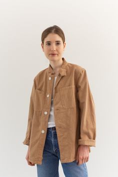 "Vintage Overshirt with four button closure, two round chest pockets, Collar. Lightweight fabric excellent for transitional weather. Military | Material: 100% Cotton ~7 oz Condition: Good. May have tiny pin holes or occasional small spots that are consistent with the age. X-SMALL: Shoulders: 15\" | Chest: 18-19\" | Length: 27\" | Sleeve: 22.5\" Lena is 5'8\" and wears a modern size small. SHOP http://www.rawsonstudio.etsy.com FOLLOW US + instagram | @_rawson + website | shoprawson.com + pinteres Everyday Long Sleeve Single Breasted Utility Jacket, Everyday Single-breasted Utility Jacket With Long Sleeves, Everyday Long Sleeve Utility Jacket With Buttoned Pockets, Everyday Utility Jacket With Buttoned Pockets And Lapel Collar, Winter Utility Jacket With Buttons And Relaxed Fit, Relaxed Fit Utility Jacket With Buttons For Winter, Winter Utility Jacket With Relaxed Fit, Unstructured Long Sleeve Utility Jacket With Button Closure, Unstructured Long Sleeve Outerwear With Buttons