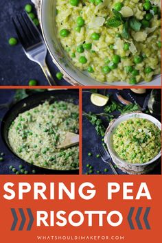 spring pea risotto with peas in a skillet