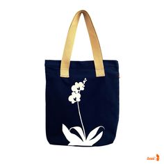 SALE Navy Blue Orchid Shoulder Tote Bag Boston Terrier Lover, Blue Orchids, Blue Canvas, Shoulder Tote Bag, Shoulder Tote, Screen Print, Snap Closure, Sale Items, Orchids