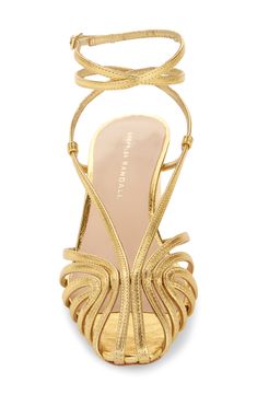 A gleaming goldtone finish adds unmistakable glamour to a strappy sandal lifted by a just-right block heel. 2 1/4" heel Adjustable ankle strap with buckle closure; hidden elastic inset Leather upper, lining and sole Imported Summer Wardrobe Essentials, Strap Sandals Women, Sneaker Slippers, Wedding Guest Shoes, Baby Boy Shoes, Boy Shoes, Denim Leggings, Strappy Sandals, Toddler Girl Outfits