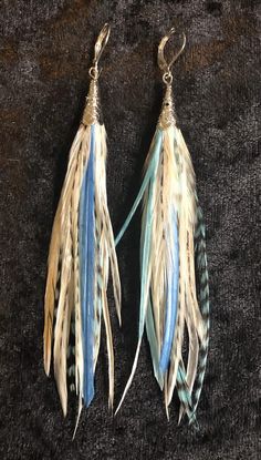 Elegant Blue Feather Earrings, Blue Feather Dangle Earrings, Adjustable Blue Feather Earrings, Blue Feather Earrings As Gift, Blue Feather Earrings For Gift, Blue Feather Earrings Gift, Turquoise Feather Earrings, Native American Wedding, Feather Extensions