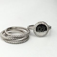 Monogram Stacking Ring Personalized Monogrammed by netexchange Monogram Rings, Senior Rings, Signet Ring Silver, Silver Monogram, Gold And Silver Bracelets, Monogram Ring, Silver Signet Ring, Monogram Jewelry, Bridesmaid Jewelry Sets