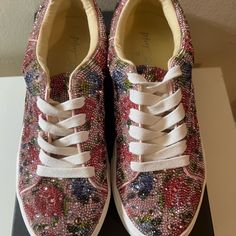 Betsy Johnson Rhinestone Sneakers -Pink. Size 7.5. New With Box But No Tags. I Ordered Online. Put A Little Sparkle In Your Step With The Sidny All-Over Rhinestone Platform Sneakers. These Sparkly Sneakers Can Be Paired With Your Best Dress Or Favorite Jeans, Offering A Combination Of Glamour And Stylish Comfort. The Sidny Rhinestone Shoe Is Available In A Variety Of Captivating Colors And Prints To Make Any Look A Little More Luxurious! * Manmade Upper Materials With Rhinestones * Lace-Up Closu Pink Embellished Sneakers For Party, Pink Embellished Sneakers With Round Toe, Pink Embellished Round Toe Sneakers, Pink Embellished Low-top Sneakers, Casual Pink Sneakers With Rhinestones, Pink Rhinestones Sneakers In Synthetic, Pink Bedazzled Low-top Sneakers, Pink Bling Low-top Sneakers, Embellished Low-top Sneakers For Spring