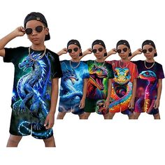 Season:Summer,Spring; Fabric:Polyester; Sleeve Length:Short Sleeve; Look After Me:Machine wash; Gender:Boys; Quantity:2 Pieces; Style:Active,Casual,Comfort,Sports,Fashion,Daily; Occasion:Vacation,Street,Outdoor; Kids Apparel:T-shirtSet,T-shirt  Shorts,Clothing Set; Age Group:Kids; Fit Type:Regular Fit; Pattern:Graphic,Animal,Dragon; Design:Print,Crewneck; Age:3-13 Years; Listing Date:06/21/2023; Bust:; Length [Bottom]:null; Length [Top]:null; Sleeve:; Waist:; Print Type:3D prints Blue Sets For Summer Streetwear, Blue Summer Streetwear Sets, Casual Sets With Character Print And Short Sleeves, Casual Short Sleeve Sets With Character Print, Blue Character Print T-shirt For Summer, Summer Character Print Short Sleeve Sets, Summer Character Print Sets With Short Sleeves, Summer Multicolor Character Print T-shirt, Summer Short Sleeve Sets With Character Print