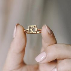 Personalized Birthstone Letter Ring - Celebrate your unique identity with our Custom Birthstone Letter Ring. This delicate and meaningful ring combines your initial with a sparkling birthstone, creating a truly one-of-a-kind accessory.Tiny Square Minimalist Design - Embrace the charm of simplicity with our Tiny Square Minimalist Ring. The sleek and elegant square design adds a modern touch to the classic initial ring, making it perfect for everyday wear.Skinny and Stylish - Our Skinny Letter Rin Personalized Adjustable Open Midi Rings, Custom Name Adjustable Open Ring, Stackable Rose Gold Initial Ring Open Design, Stackable Rose Gold Initial Open Ring, Stackable Open Initial Ring In Rose Gold, Personalized Adjustable Ring Jewelry, Adjustable Stackable Initial Ring As Gift, Dainty Adjustable Stackable Initials Rings, 14k Gold Stackable Initial Ring As Gift