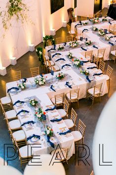 an overhead view of a banquet hall with tables and chairs set up for formal function