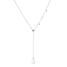 Classic and adjustable, this Double Slider Lariat Necklace With Crystal Drop will soon be your favorite piece in your jewelry box! One of most popular necklaces, it is set with asymmetric crystals in 925 Sterling silver. Style this necklace styles as a choker, lariat or a simple pendant necklace. The back slider allows you to adjust the overall length, while the front slider allows you to adjust the front lariat length. The crystal drop is a fun pendant that can match any outfit! Crystal accents Elegant Adjustable Crystal Necklace, Sterling Silver Dangle Drop Necklace With Clavicle Chain, Sterling Silver Drop Necklace With Clavicle Chain, Elegant Crystal Lariat Drop Necklace, Adjustable Sterling Silver Clavicle Drop Necklace, Adjustable Sterling Silver Drop Necklace, Minimalist Sterling Silver Backdrop Necklace With Adjustable Chain, Elegant Crystal Lariat Necklace With Clavicle Chain, Adjustable Minimalist Crystal Necklace