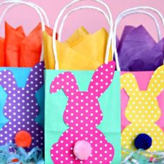 colorful paper bags with bunny ears on them