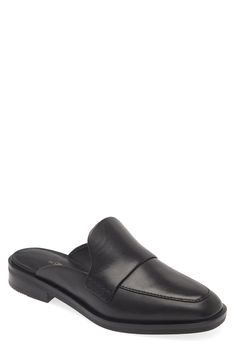 This loafer-style mule in smooth leather is a modern essential for casual and office looks. Leather upper, lining and sole Imported Calf Leather Pointed Toe Slip-ons For Work, Sleek Closed Toe Mules For Work, Luxury Slip-on Mules For Work, Office Slip-ons With Leather Lining And Plain Toe, Sleek Business Mules With Almond Toe, Classic Mules With Rubber Sole And Plain Toe, Office Mules With Almond Toe And Branded Insole, Classic Mules With Plain Toe And Rubber Sole, Classic Leather Slip-on Clogs