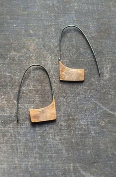 Brass and silver earrings oxidized brass mixed metal | Etsy Brass Jewellery Handmade, Metal Jewellery, Geometric Hoop Earrings, Mixed Metal Earrings, Contemporary Earrings, Mixed Metal Jewelry, Artisan Earrings, Handmade Brass, Threader Earrings