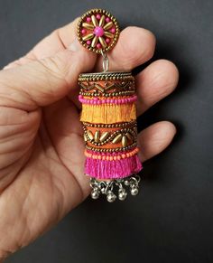 Bellydance Jewelry, Afghani Jewelry, Making Jewelry For Beginners, Hand Embroidered Jewelry, Metal Cylinder, Belly Dance Jewelry, Embroidered Jewelry, Jewelry Board, Fabric Earrings