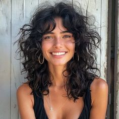 Visit for - Natural curls hairstyles, Curly girl hairstyles Shaggy Wavy Haircut, Shoulder Length Curly Hair Curtain Bangs, Curly Shag Curtain Bangs, Shag Hairstyles Long Curly, Medium Hair Curly Styles, Curly Long Shag Haircut, Curly Haircut 2024, Curly Haircut Medium Length, Long Haircut Curly Hair