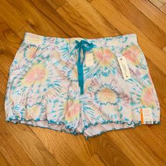 Secret Treasures Tie Dye Pajama/Lounge Shorts. Size Medium (8-10) Relaxed Fit. New With Tag! Pockets! Elastic Drawstring Waist. Ruffled Edge. Super Soft!!! Multicolor Cotton Sleepwear With Elastic Waistband, Casual Pajama Shorts For Spring Bedtime, Comfortable Summer Bottoms For Bedtime, Comfortable Summer Bedtime Bottoms, Multicolor Spring Pajama Shorts For Sleep, Multicolor Pajama Shorts For Spring Sleep, Multicolor Spring Pajama Shorts, Multicolor Relaxed Fit Pajama Shorts For Loungewear, Spring Multicolor Stretch Sleepwear