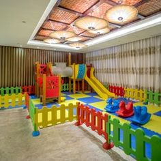 the children's play area is brightly colored