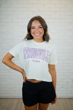 BEST SELLER! Gear up for gameday in our favorite mom crop tee! The soft wash and exclusive design make this tee an absolute must-have for cheering on your favorite team this season! Designed by Scarlet & Gold TTS; our model is wearing a small Slight crop; hits at the waist Spring Sports Cropped T-shirt With Short Sleeves, Trendy Short Sleeve T-shirt For Game Day, Trendy Game Day Short Sleeve T-shirt, Casual T-shirt For Game Day In Spring, Short Sleeve Tops For Game Day With School Spirit, Short Sleeve Tops For Game Day School Spirit, Spring Crew Neck Sports Crop Top, Spring Sports Crop Top With Crew Neck, Collegiate Summer Tops For Cheerleading