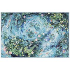 an abstract painting with water lilies and leaves