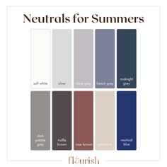 Our Favorite Neutrals For Every Season - flourishstyling.co True Summer Color Palette Outfits, Soft Summer Color Palette Outfits, Summer Color Palette Outfits, Cool Summer Color Palette, Muted Summer, Color Analysis Summer, Cool Summer Palette