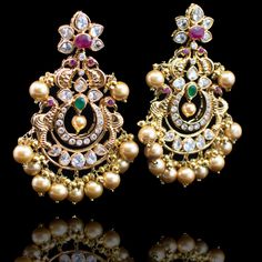 Aashi Earrings - á La Couture Chandhbali Earings, Lakshmi Earrings Gold, Gold Earrings Designs For Wedding, Gold Earrings Designs Lakshmi Devi, Luxury Traditional 22k Gold Pearl Earrings, Chandbali Earrings Gold, Antique Gold Lakshmi Earrings, Polki Chandbali, Ornate Gold Kundan Earrings