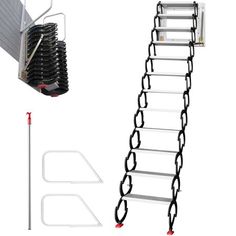 a ladder is attached to the side of a building and another set of steps has been placed next to it