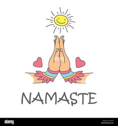 namaste with hands and hearts on white background